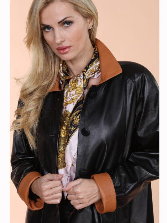 Elena-Women’s 3/4 Length Coat - Leather Made In Italy