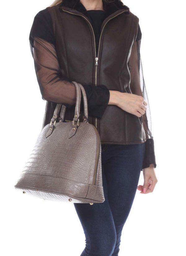 Laura-Elegant, Fashionable Classic Dome Shape Satchel - Leather Made In Italy