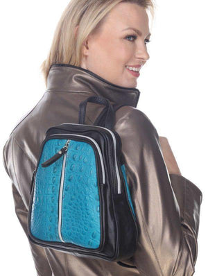 backpack in printed italian calfskin leather Mitra-Ladies' Elegant Backpack of Crocodile Print & Smooth Italian Cal – Leather Made In Italy