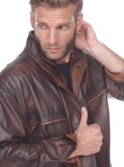Umberto Men's Leather Jacket In Dark Brown Tamponato