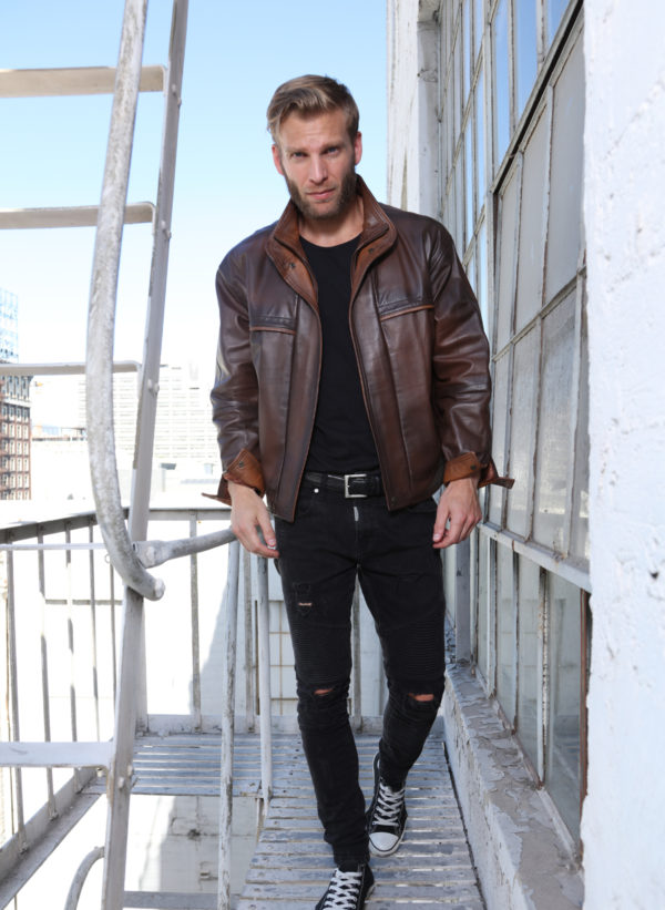 Umberto Men's Leather Jacket In Dark Brown Tamponato